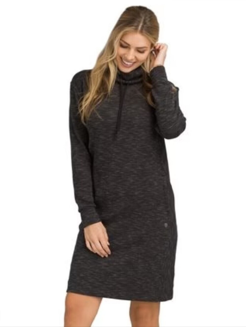 Prana Sunrise Dress Charcoal Heather Size Large Long Sleeve Cowl Neck Casual
